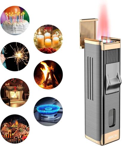 JOBON Butane Torch Lighter with Punch Quad Flame Jet Lighter Refillable Lighter Torch Lighter with Visible Gas Window Adjustable Pocket Lighter for Men Women Box Gift (Butane NOT Included) - Gold in Kuwait