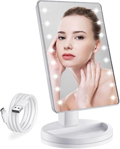 Lighted Makeup Mirror with Lights, Vanity Mirror with Lights, 16 LEDS Dimmable Touch Screen Desk Mirror with Light, Dual Power Supply, Gifts for Teenage Girls, Dorm Room Essentials for College Student in Saudi Arabia