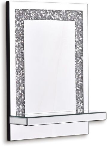 aeveco مرآة حائط فضية مع رف، أبعاد 11 × 15 بوصة، ديكور مرآة كريستال كراش الماسية للزينة أو غرفة المعيشة، ديكور منزلي متألق in Kuwait