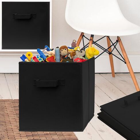 Pomatree Fabric Storage Cubes - 8 Pack - Cube Storage Organizer Bins | Handles on Both Sides | Foldable Cube Storage Bin for Home, Kids Room, Nursery and Playroom | Closet and Toys (Black - 8 pack) in Saudi Arabia