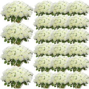 Riceshoot 500 Pcs Artificial Silk Roses Flowers with Long Stem Bridal Wedding Valentine's Day Bouquet Realistic Floral Bulks for Garden Home Party Gifts Favor Decoration(Pink)