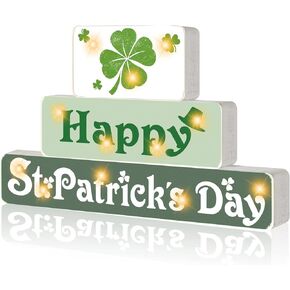 St. Patrick's Day Wooden Block Sign with LED Lights Happy St. Patrick's Day Wood Sign Shamrock Clover Battery Operated Wooden Sign Irish St. Patrick's Day Table Signs St Patrick's Day Decorations in Saudi Arabia