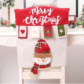 2023 Christmas Chair Back Cover 3D Santa Claus Snowman Elk Reindeer Xmas Dinner Chairs Cover Home Dinner Table Chair Backrest Covers Slipcovers for New Year Holiday Party Supplies (A-a, 1pcs)