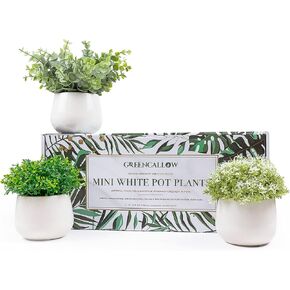 GreenCallow 3 Pack in Ceramic Pot Mini Potted Fake Plants Artificial Eucalyptus for Home Office Desk Shelf Shower Kitchen Centerpiece Farmhouse Room Decor