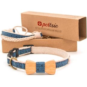 Pettsie Matching Dog Collar Bow Tie, Friendship Bracelet, Durable Hemp for Extra Safety, 3 Easy Adjustable Sizes, Comfortable and Soft for Sensitive Skin, Strong D-Ring for Leash Attachment