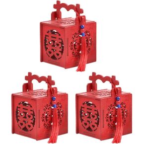 Amosfun 2 قطعة صندوق هدية خشبي صيني لحفلات الزفاف الحلوة وكلمات الحلوى - حاوية هدايا محمولة على الطراز الصيني صندوق حلوى خشبي لحفلات الزفاف ومستلزمات الزفاف مقاس L in Kuwait