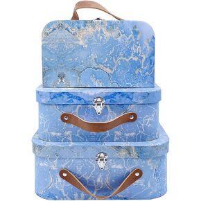 حقائب من الورق المقوى، مجموعة من 3 قطع - صناديق هدايا تخزين متداخلة لعيد الميلاد والزفاف وعيد الفصح وديكور المكتب والحضانة وعرض الصور - تصميم خريطة العالم العتيق (S+M+L، ازرق) in Kuwait