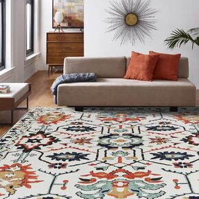 Kaspene Home - سجادة رفيعة للغاية من القطن والبوليستر الشرقي الفارسي باللون البرتقالي والأزرق لغرفة النوم وغرفة المعيشة ومنطقة تناول الطعام - صديقة للأطفال والحيوانات الأليفة، 8 × 10 in Kuwait