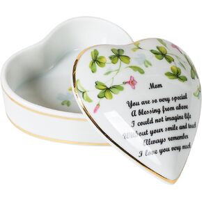 Mom Sentiment Shamrocks Heart Shaped 3 x 3 Inch Porcelain Trinket Jewelry Box in Kuwait