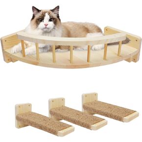 Cat Hammock Cat Wall Shelves with Steps, Wood Cat Shelves and Perches for Wall, Cat Climbing Shelf Cat Wall Furniture, Cat Scratching Post Cat Wall Shelf for Indoor, Cat Steps with Sisal Covered in Kuwait