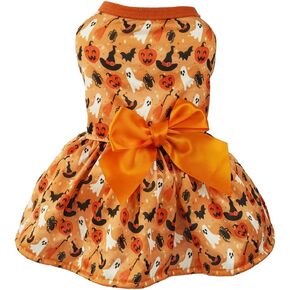 ANIAC Halloween Puppy Dress for Small Dog Pumpkin Ghost Cat Costumes Orange Bow tie Pet Clothing for Kitten Chihuahua Yorkie Poodle (Small, Orange) in Kuwait