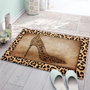 Floor Door Mats Shag Carpet Leopard Print Sexy Female High Heels,Non Slip Super Soft Bath Rugs Vintage Brown Animal Skin Texture,Shaggy Fuzzy Area Rug for Kitchen/Bathroom/Bedroom/Living Room Decor in Kuwait