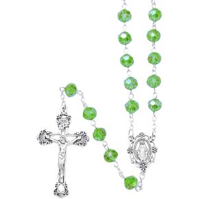 Our Lady Blessed Virgin Mother Mary Catholic Christian Religious Gifts 6mm Emerald Green Crystal Deluxe Crucifix Rosary Rosaries Beads in Glass Box in Kuwait