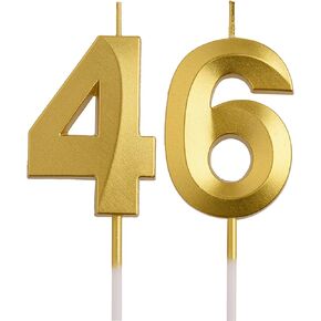 شموع عيد الميلاد 46 و64 من AOOLADA، شموع عيد ميلاد ذهبية بعمر 64 و46 عامًا، ديكورات حفلات أعياد الميلاد، هدايا تزيين الكيك للرجال والنساء in Kuwait