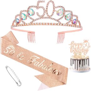 Jaciya 50 Birthday Decorations for Women Rose Gold Birthday Crown 50 & Fabulous Sash and Pearl Pin Happy 50 Birthday Cake Topper 50 and Fabulous Birthday Decorations Party Favor Supplies in Kuwait