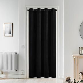 PONY DANCE ستائر خزانة مخملية سوداء لباب غرفة النوم بطول 80 بوصة، ستارة باب مؤقتة للتعتيم لخصوصية المدخل، غطاء ستائر مقسم للغرفة، أبواب الأكورديون الداخلية، لوحة واحدة، 42 عرضًا in Kuwait