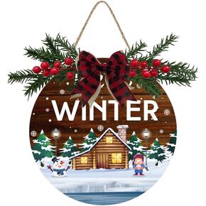 Aowotu Hello Winter Decoration Sign Family Farmhouse Welcome Winter Door Decoration Sign Hello Winter Snowman Christmas Door Hanging Sign Winter Front Door Wall Porch Christmas Decorations 12"X12" in Kuwait