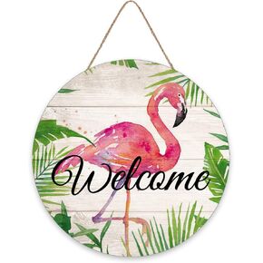 Palm Leaves with Flamingo, Welcome Sign Summer Plaque Porch Decor,Tropical Summer Sign, Welcome Door Sign in Kuwait