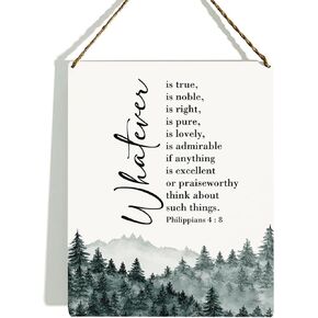 Bible Verse Wall Decor Wooden Hanging Sign, Christian Wall Decor, Serenity Prayer Wall Art, Philippians 4:8, Scripture Wall Art Decor for Farmhouse Home Porch Office Bedroom Living Room, 8 x 10 Inches in Kuwait
