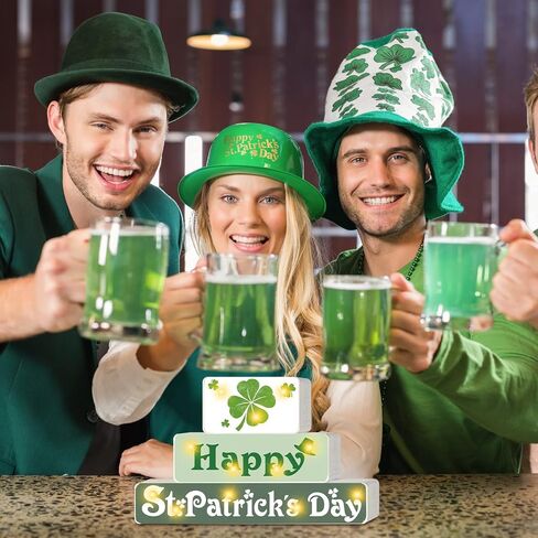 St. Patrick's Day Wooden Block with Lighted Happy St. Patrick's Day Wood Sign 3 Layered Shamrock Set Wood Block Irish St. Patrick's Day Decorations for Home Kitchen Dining Table Centerpiece in Saudi Arabia