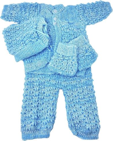 I&S Newborn Infant Baby 5 Pieces Knit Crochet Set Warm Winter Fashionable Layette Set Comfort Girls Boys Unisex in Kuwait