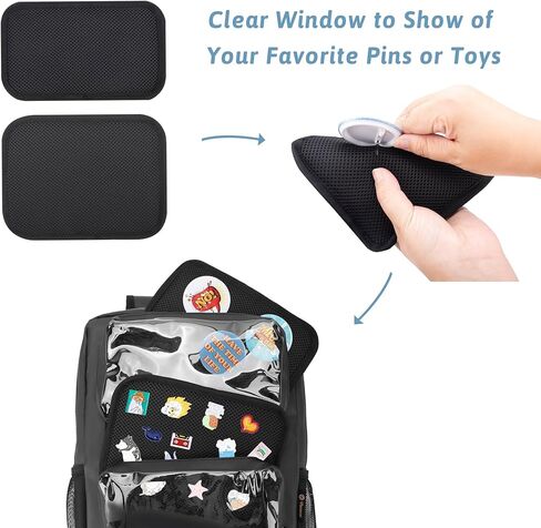 باكماكسي شنطة ظهر ايتا ايتا مع شاشة شفافة مزدوجة بدبابيس، شنطة ظهر متعددة الاغراض، شنطة عرض دبابيس مع حشوة لعرض دبابيس الانيمي in Kuwait