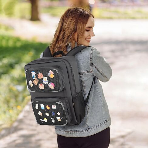 باكماكسي شنطة ظهر ايتا ايتا مع شاشة شفافة مزدوجة بدبابيس، شنطة ظهر متعددة الاغراض، شنطة عرض دبابيس مع حشوة لعرض دبابيس الانيمي in Kuwait
