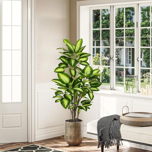 VIAGDO Golden Dieffenbachia in Pot 4ft Tall Artificial Silk Plants Decorative Faux Plants Indoor Fake Tropical Plants with Planter Large Floor Plants for Home Office Porch Housewarming Gift in Kuwait