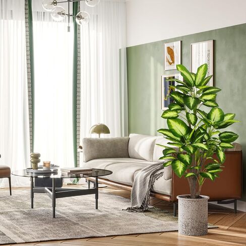 VIAGDO Golden Dieffenbachia in Pot 4ft Tall Artificial Silk Plants Decorative Faux Plants Indoor Fake Tropical Plants with Planter Large Floor Plants for Home Office Porch Housewarming Gift in Kuwait