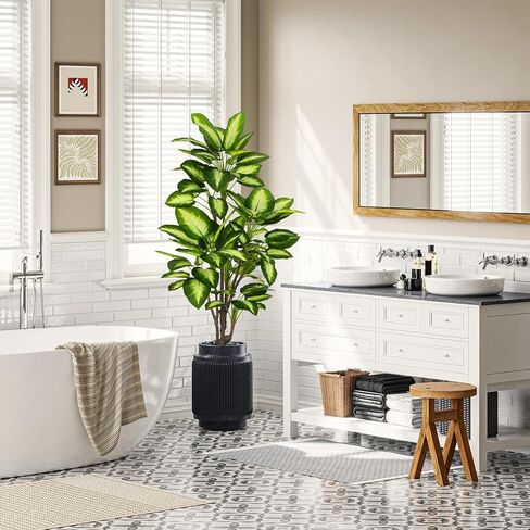 VIAGDO Golden Dieffenbachia in Pot 4ft Tall Artificial Silk Plants Decorative Faux Plants Indoor Fake Tropical Plants with Planter Large Floor Plants for Home Office Porch Housewarming Gift in Kuwait