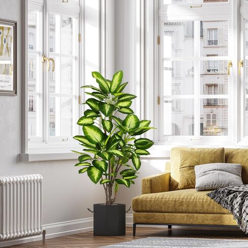 VIAGDO Golden Dieffenbachia in Pot 4ft Tall Artificial Silk Plants Decorative Faux Plants Indoor Fake Tropical Plants with Planter Large Floor Plants for Home Office Porch Housewarming Gift in Kuwait