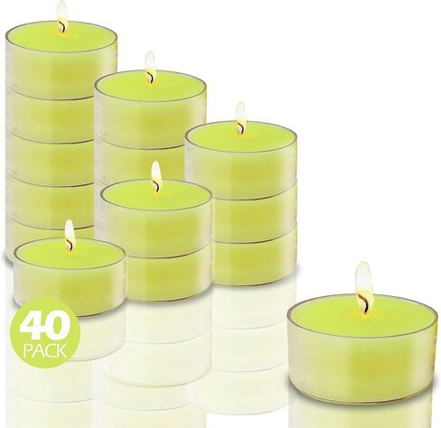 Olive Oil Tea Light Candles - 40 Pack - Clear Cup Unscented Travel, Centerpiece, Decorative Candle - 4.5 Hour Burn Time - by Ner Mitzvah in Saudi Arabia