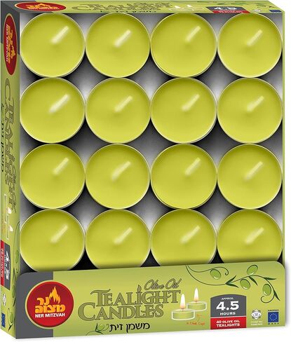 Olive Oil Tea Light Candles - 40 Pack - Clear Cup Unscented Travel, Centerpiece, Decorative Candle - 4.5 Hour Burn Time - by Ner Mitzvah in Saudi Arabia