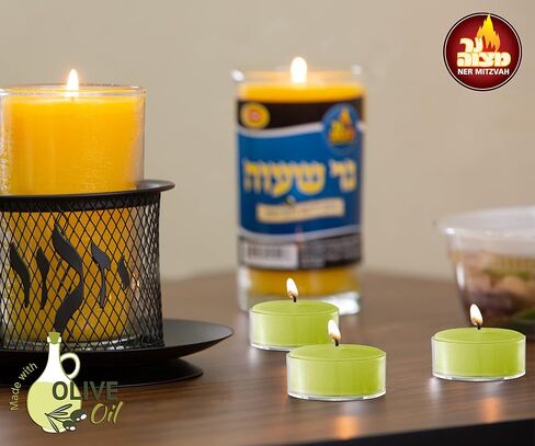 Olive Oil Tea Light Candles - 40 Pack - Clear Cup Unscented Travel, Centerpiece, Decorative Candle - 4.5 Hour Burn Time - by Ner Mitzvah in Saudi Arabia