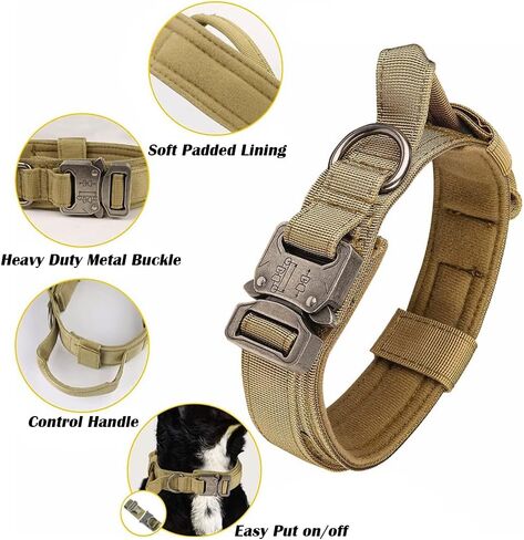 DoggieKit Tactical Dog Collar Adjustable Nylon Military Dog Collars with Heavy Duty Metal Buckle and Control Handle for Dogs Walking Training (Large, Pink) in Kuwait
