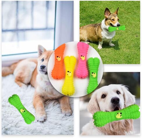 HUAZEXINX ألعاب تسنين الكلاب، ألعاب تسنين الجرو، ألعاب مضغ للكلاب، لعبة تنظيف أسنان الكلاب غير الصعبة، تصدر صوت صرير للمضغ العدواني، صغير متوسط ​​(لون عشوائي) in Kuwait
