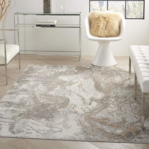 Nourison Elation Abstract Ivory Grey 7'10" x 9'10" Area -Rug, Easy -Cleaning, Non Shedding, Bed Room, Living Room, Dining Room, Kitchen (8x10) in Saudi Arabia