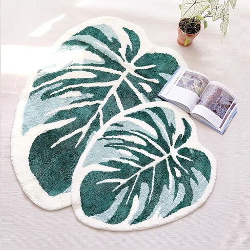 THRILRUG Monstera Leaf Area Tufted Rugs Non Slip Bath Mat Tufted Rug,Ultra Soft Washable Children Play Plant Leaves Shaped Kids Pets Floor Mat Carpet for Bedroom,Living Room Green 2.2'×3' in Saudi Arabia
