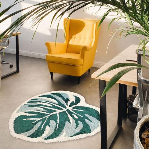 THRILRUG Monstera Leaf Area Tufted Rugs Non Slip Bath Mat Tufted Rug,Ultra Soft Washable Children Play Plant Leaves Shaped Kids Pets Floor Mat Carpet for Bedroom,Living Room Green 2.2'×3' in Saudi Arabia