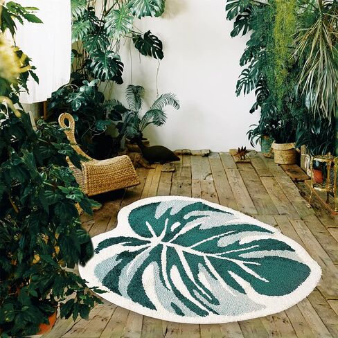 THRILRUG Monstera Leaf Area Tufted Rugs Non Slip Bath Mat Tufted Rug,Ultra Soft Washable Children Play Plant Leaves Shaped Kids Pets Floor Mat Carpet for Bedroom,Living Room Green 2.2'×3' in Saudi Arabia