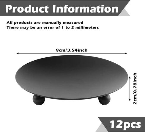 Black Iron Plate Candle Holder, 12PCS Candle Plate Holder 3.54 Inch Pedestal Candle Stand for Wax Candles, Candle Holders for Pillar Candles for Weddings, Church, Incense Cones, Spa, Party Decoration in Kuwait