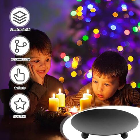 Black Iron Plate Candle Holder, 12PCS Candle Plate Holder 3.54 Inch Pedestal Candle Stand for Wax Candles, Candle Holders for Pillar Candles for Weddings, Church, Incense Cones, Spa, Party Decoration in Kuwait