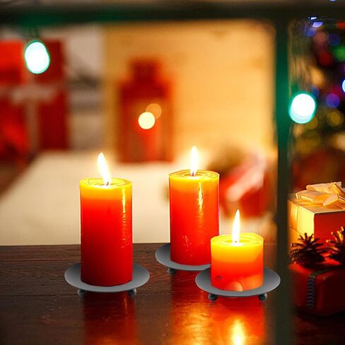 Black Iron Plate Candle Holder, 12PCS Candle Plate Holder 3.54 Inch Pedestal Candle Stand for Wax Candles, Candle Holders for Pillar Candles for Weddings, Church, Incense Cones, Spa, Party Decoration in Kuwait