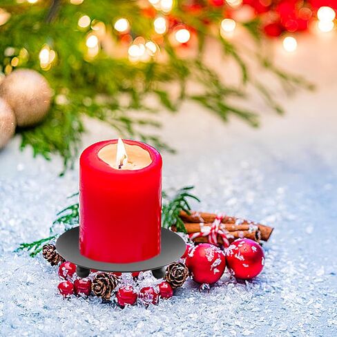 Black Iron Plate Candle Holder, 12PCS Candle Plate Holder 3.54 Inch Pedestal Candle Stand for Wax Candles, Candle Holders for Pillar Candles for Weddings, Church, Incense Cones, Spa, Party Decoration in Kuwait