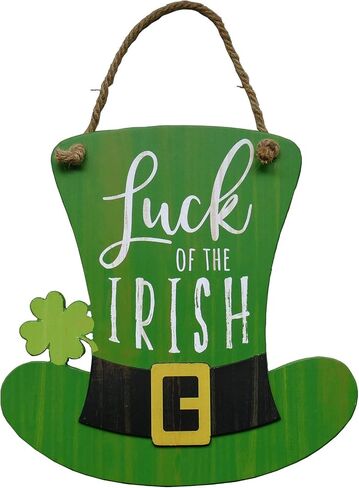 NIKKY HOME St. Patrick's Day Decoration Door Sign Welcome Green Top Hat Shamrock Clover Hanging Wood Decor for St Patrick's Day Party, 12 x 12 Inches in Saudi Arabia