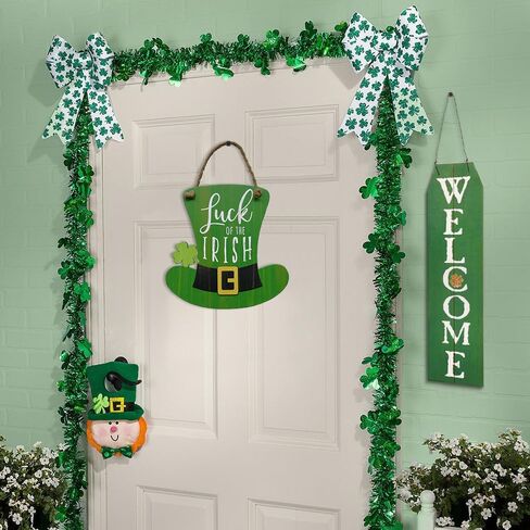 NIKKY HOME St. Patrick's Day Decoration Door Sign Welcome Green Top Hat Shamrock Clover Hanging Wood Decor for St Patrick's Day Party, 12 x 12 Inches in Saudi Arabia