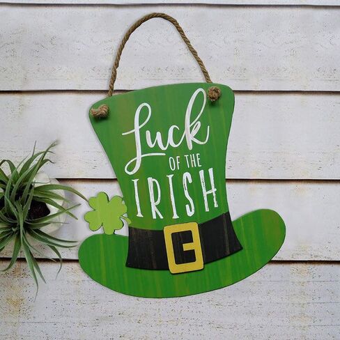 NIKKY HOME St. Patrick's Day Decoration Door Sign Welcome Green Top Hat Shamrock Clover Hanging Wood Decor for St Patrick's Day Party, 12 x 12 Inches in Saudi Arabia
