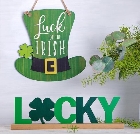 NIKKY HOME St. Patrick's Day Decoration Door Sign Welcome Green Top Hat Shamrock Clover Hanging Wood Decor for St Patrick's Day Party, 12 x 12 Inches in Saudi Arabia