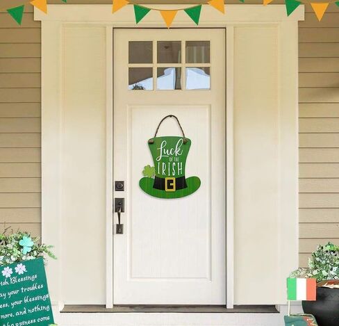 NIKKY HOME St. Patrick's Day Decoration Door Sign Welcome Green Top Hat Shamrock Clover Hanging Wood Decor for St Patrick's Day Party, 12 x 12 Inches in Saudi Arabia