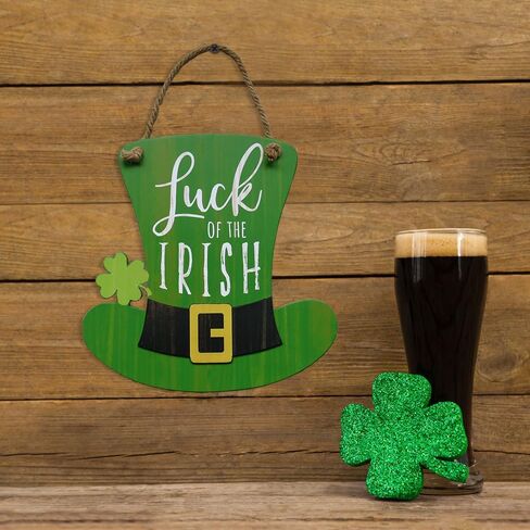 NIKKY HOME St. Patrick's Day Decoration Door Sign Welcome Green Top Hat Shamrock Clover Hanging Wood Decor for St Patrick's Day Party, 12 x 12 Inches in Saudi Arabia